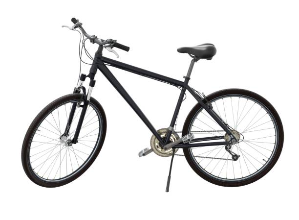 istock Black bicycle standing on kickstand, side view isolated on white background, 3D illustration 2175710094
