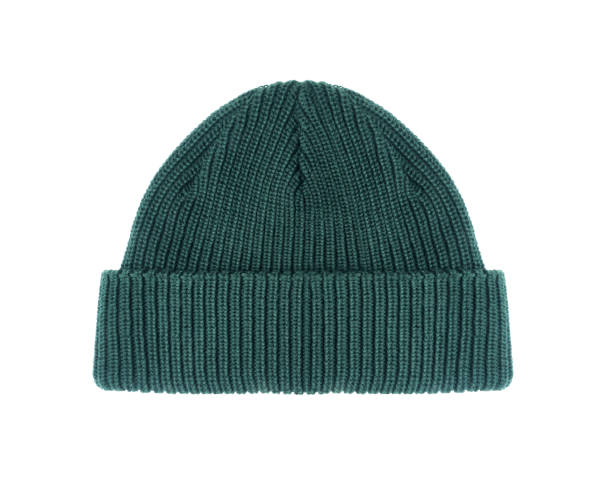 istock Green woolen hat closeup isolated on a white background 2175710578