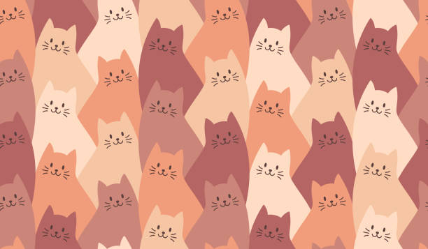 Seamless Kitty Cat Pattern Background Seamless kitty cat background with brown beige orange cats. kitten wallpaper stock illustrations
