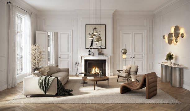 istock Spacious Living Room with Contemporary Decor and Fireplace 2175713714