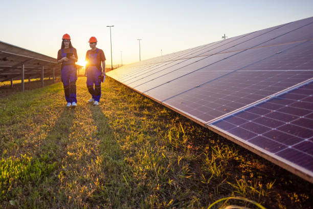 istock Coworkers Walking and Talking at Solar Farm 2175724018