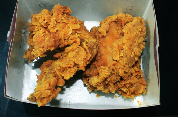 Fried chicken on white background.