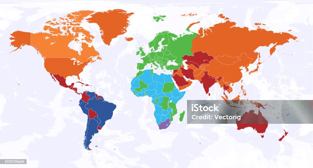Ilustración de Highly Detailed World Map With Colorcoded Continents For ...