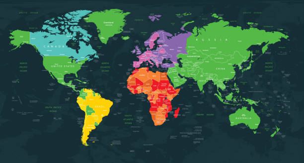 Highly Detailed World Map With - Highly Detailed World Map With Color Coded Continents For Easy Identification 