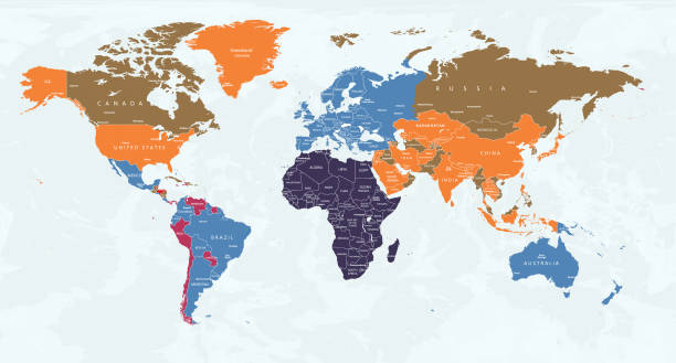 Highly Detailed World Map With - Highly Detailed World Map With Color Coded Continents For Easy Identification 
