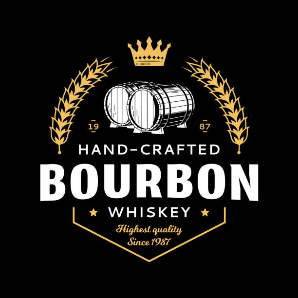 stockillustraties, clipart, cartoons en iconen met vector bourbon whiskey vintage logo - ton