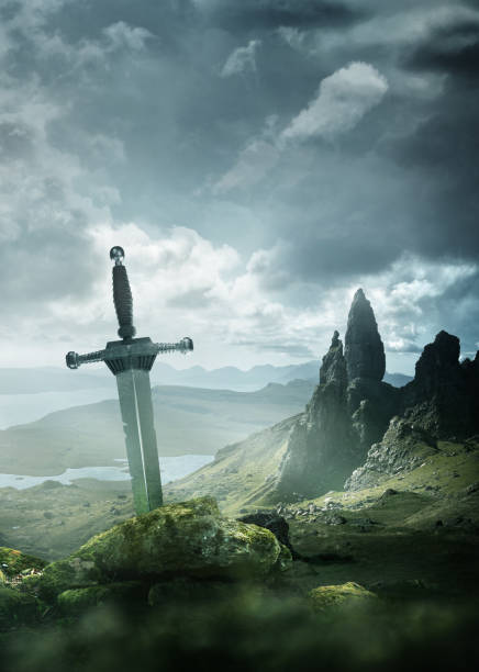 knights Sword And ancient Mythical Landscape