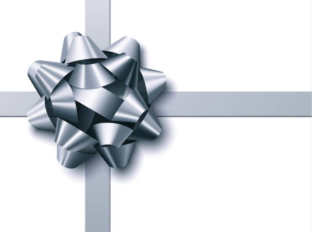 istock Shiny Silver Gift Bow with Crossed Ribbons on White Background, Vector Illustration 2175729875