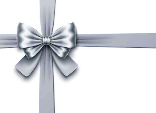 istock Shiny Silver Gift Bow with Crossed Ribbons on White Background, Vector Illustration 2175729880