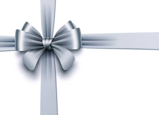 istock Shiny Silver Gift Bow with Crossed Ribbons on White Background, Vector Illustration 2175729904
