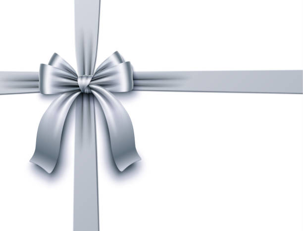 istock Shiny Silver Gift Bow with Crossed Ribbons on White Background, Vector Illustration 2175729906