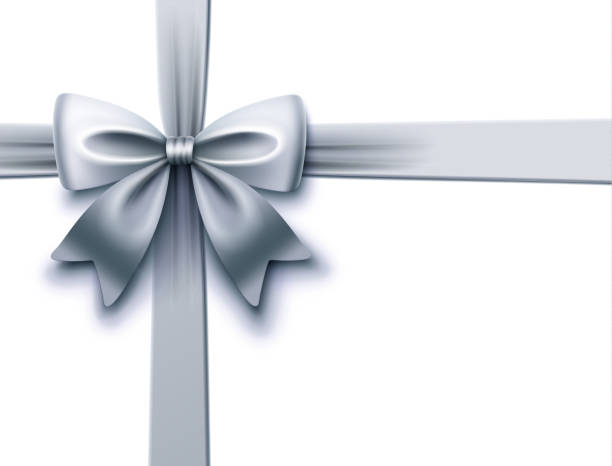 istock Shiny Silver Gift Bow with Crossed Ribbons on White Background, Vector Illustration 2175729912