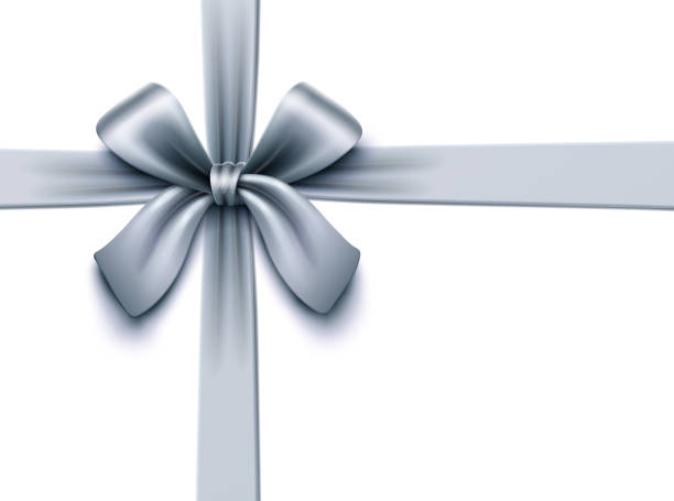 istock Shiny Silver Gift Bow with Crossed Ribbons on White Background, Vector Illustration 2175730022