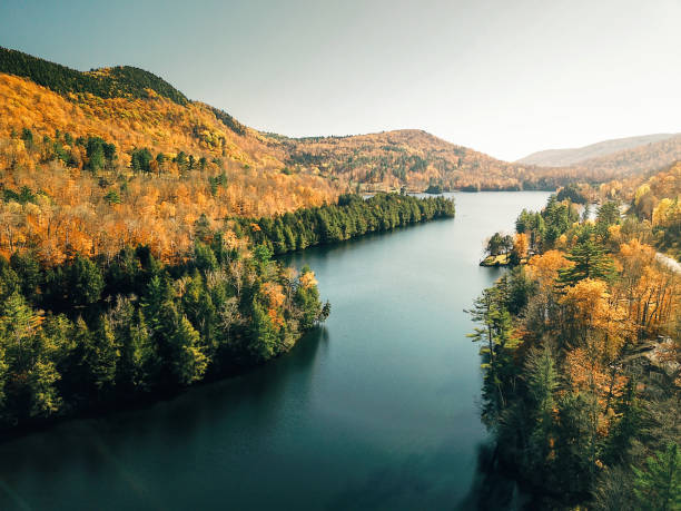 autumnal landscape with a river in maine