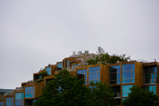 Low angle view of modern apartment buildings