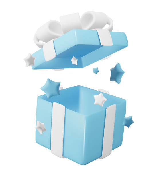 istock Unboxing present gift surprise box, shiny golden stars fly out of box. Bonus unlock prize winner illustration. 2175751899