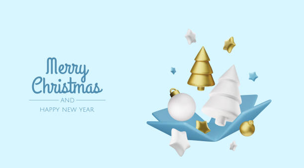 istock Happy New Year and Merry Christmas. Christmas holiday background with realistic 3d objects,gold and red bauble balls, conical metal stars. Levitation falling design composition. 2175752161