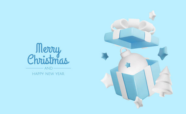 istock Christmas and New Year background. Xmas background with 3d Christmas tree, gifts, balls, snowflakes. Greeting card, banner, poster 2175752186