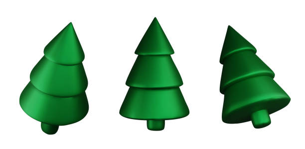istock Set 3d green Christmas tree . Glossy New year and xmas abstract tree shapes. 2175752232