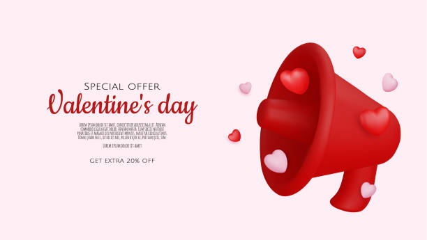 istock Happy Valentine s Day. Love time concept, realistic 3d megaphone, loudspeaker with red hearts and golden confetti. Vector illustration 2175756835