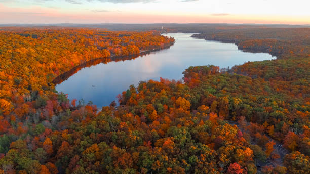 istock Sunset over the lake in fall season 2175795347