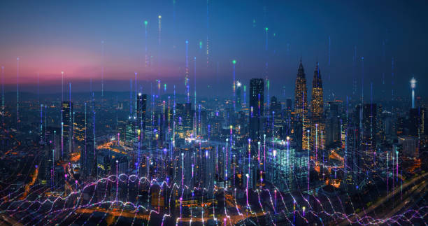 istock Smart city and abstract dot point connect with gradient line and aesthetic Intricate wave line design 2175797511