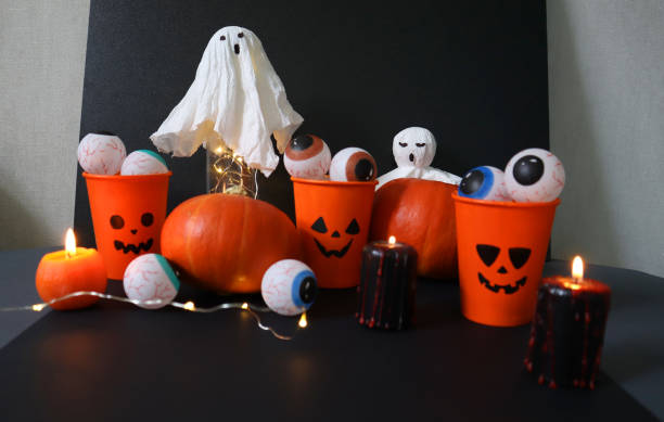 istock Halloween decor. A set of different handmade elements on a black background. 2175808390