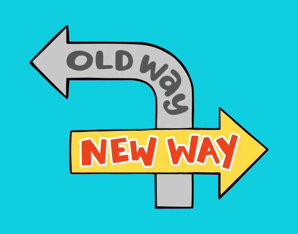 istock Hand drawn doodle style illustration representing two road signs symbolizing the old way and new way approaches to business. 2175812393