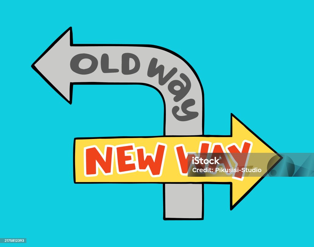 Old Way Learning Hand Drawn Doodle Style Illustration Representing Two Road Signs ...