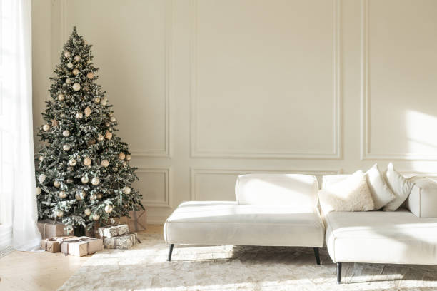 istock festively decorated home interior with Christmas tree 2175812679