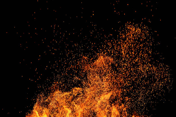 A lot of bright fire sparks solated on black background
