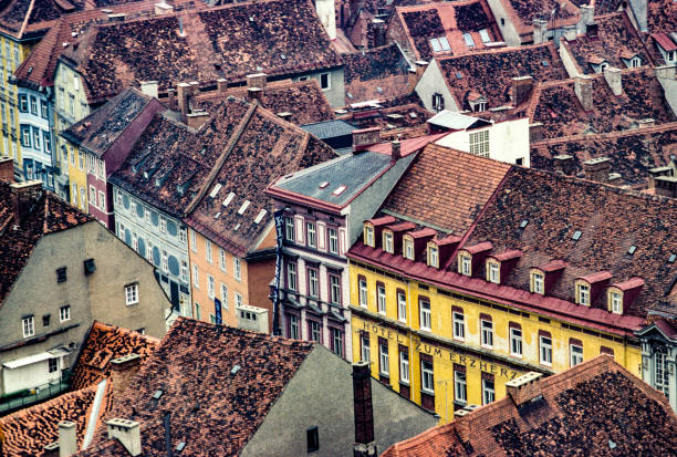 Graz, Austria - December 5, 2021: view to old town of Graz, Austria