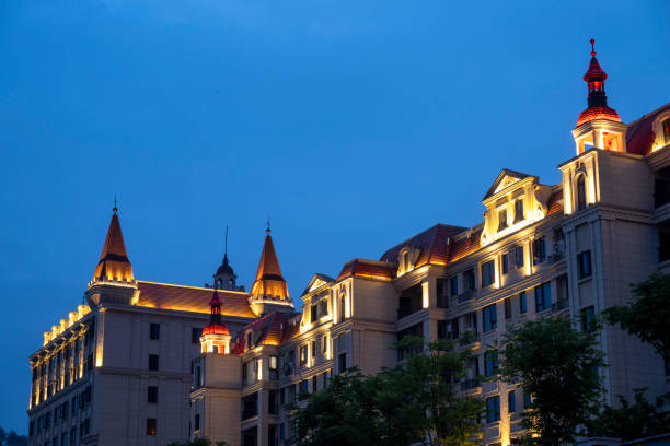 Urban buildings along the river in Lishui, Zhejiang Province, China