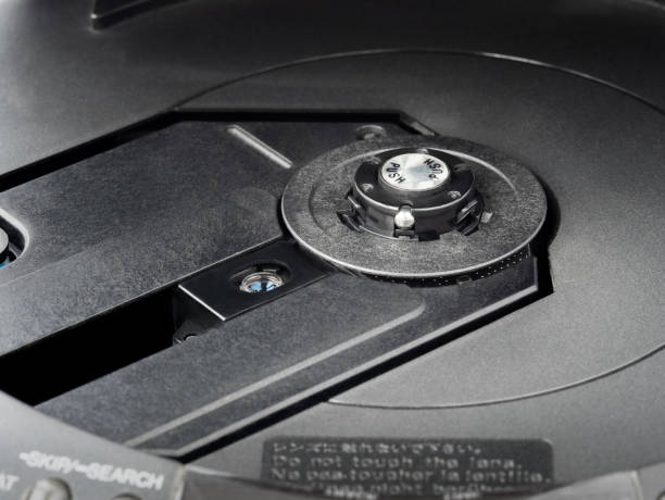 Laser head and spindle with CD holder in portable CD player.