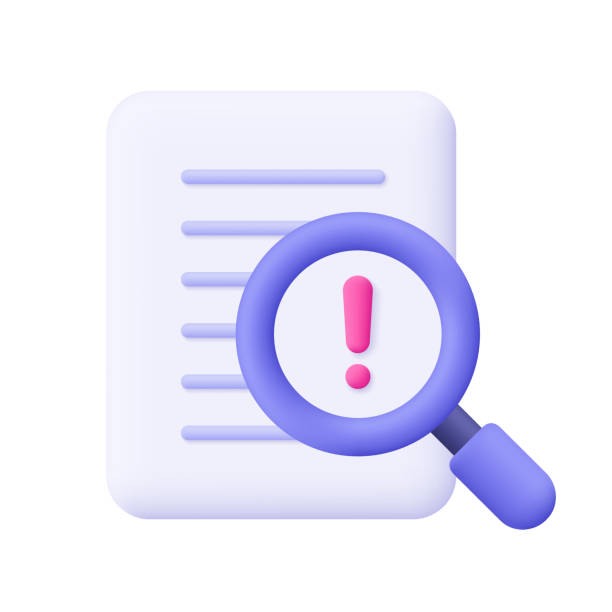 istock Document file and magnifying glass with warning sign, exclamation mark. Business and finance risk analysis concept. 3d vector icon. Cartoon minimal style. 2175818075