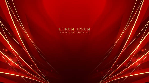 istock Luxury abstract background with red shades and elegant golden lines radiating from edges to center 2175818204