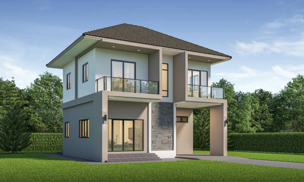 istock Modern house exterior day light with lawn grass.3d rendering 2175820514