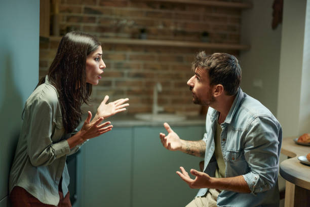 istock Displeased couple having a conflict at home. 2175820792