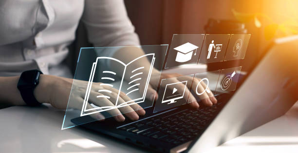 istock E-learning education, internet lessons and online webinar. Person who attends online lessons on a digital screen.Education internet Technology. 2175824489
