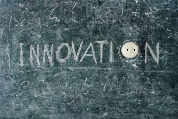 istock business concept,innovation,ideas, thinking outside the box. Lettering on chalkboard with a swtich, free copy space 2175828292