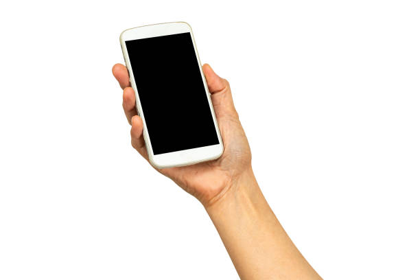 istock Mobile smart phone with white blank screen in Asian lady hand  for communication isolated on white background. 2175829855