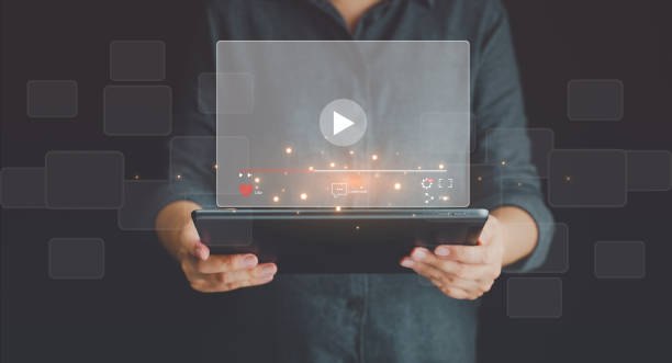 istock Multimedia player, Video on demand technology. Live digital social stream multimedia player. Businessman watching a live vdo. Online streaming window on internet, digital broadcasting concept. 2175830401