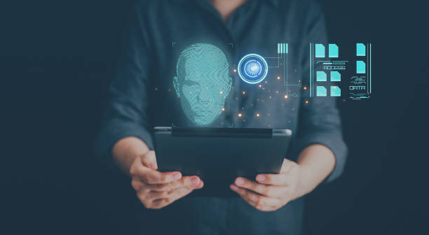 istock Concept of face detection reconition, biometric identification login access, facial authentication, analysis identify scanner hologram interface, safty and privacy, password encryption technology. 2175830408