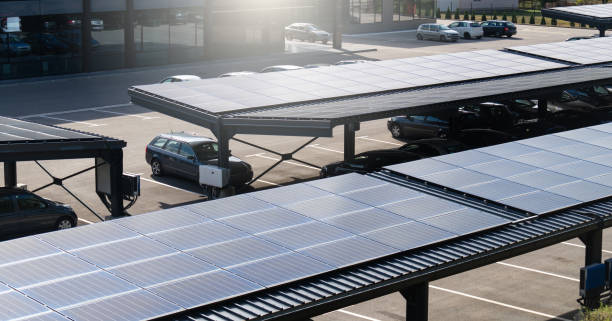 istock Parking space with solar panels on a roof 2175835435