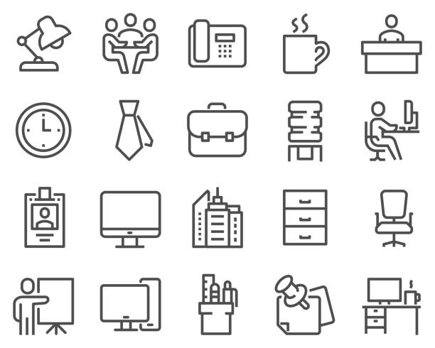 stockillustraties, clipart, cartoons en iconen met line office icons - attaché