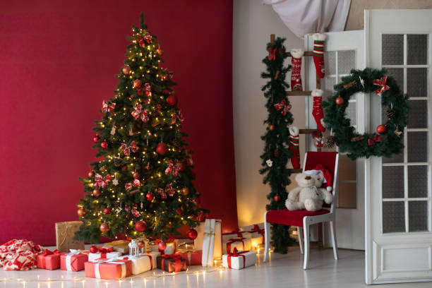 istock Christmas Tree House Interior with Gifts Holiday Decor 2175837190