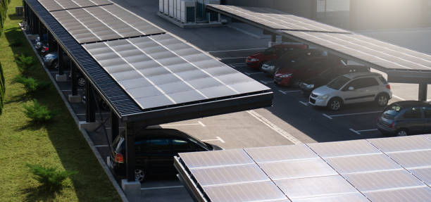 istock Parking space with solar panels on a roof 2175838133