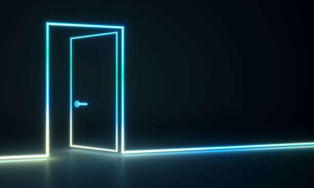 istock Abstract neon shapes hologram led laser door 2175839128