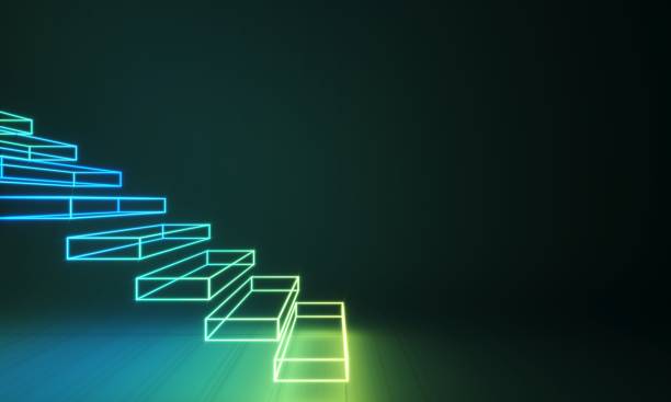 istock Abstract neon staircase laser hologram 2175839142
