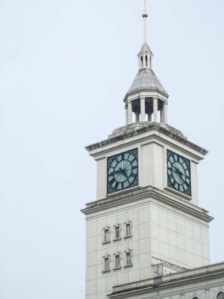 istock White clock tower, blue sky and white clouds, architectural photography 2175839923